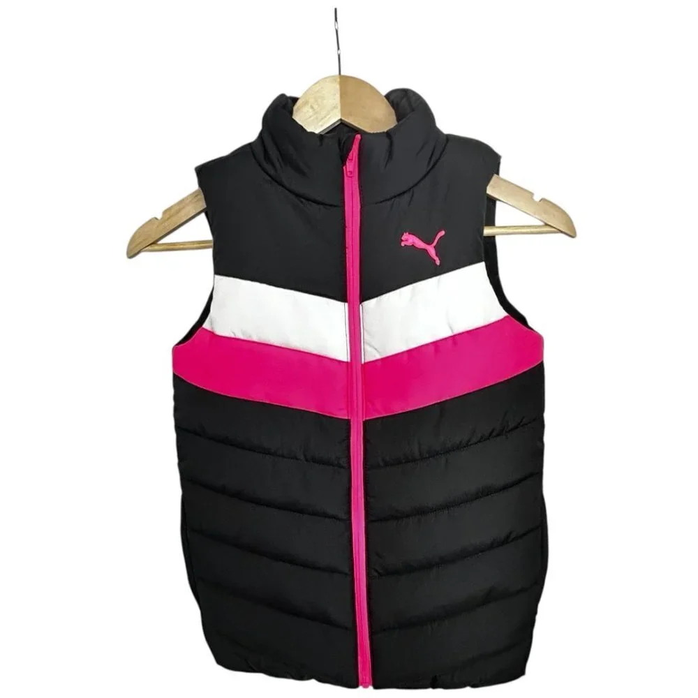 Puma Puffer Girl’s Vest Size S-7/8 Black White & Pink‎ | NWOT